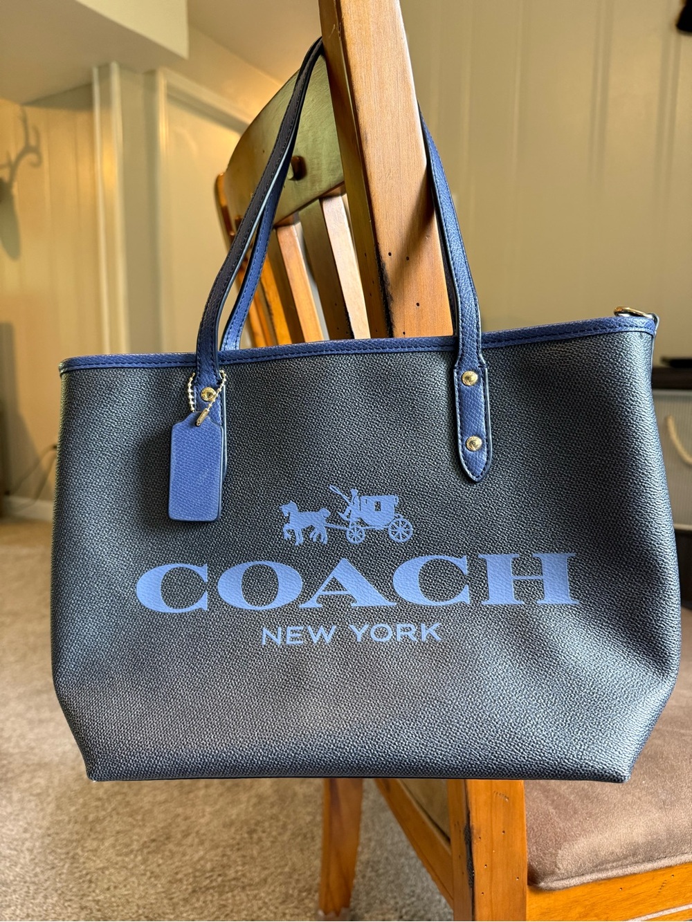 Coach Black and Blue Logo Tote